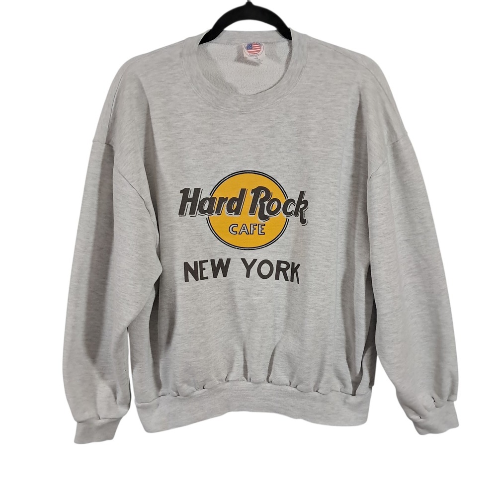 Vintage 90s Hard Rock Cafe Crew Neck Sweatshirt L/XL‎ New York Made in USA Gray